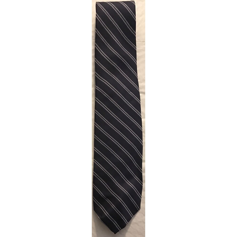 Vintage Brooks Brothers 100% Silk Dark Navy with Gray Stripes Tie * 57" x 3.5"